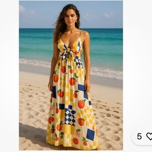 Caroline Constas Vibrant Colorful Patterned Dress with Front Knot